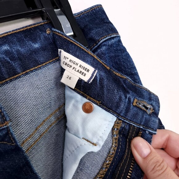 Madewell 11" High Rise Crop Flare Jeans 26 Women Raw Hem Fray Distress Whiskered - Picture 8 of 15